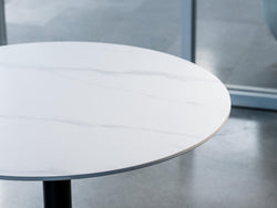 Strato Dining Table – White Sevella Marble Effect | Black Frame