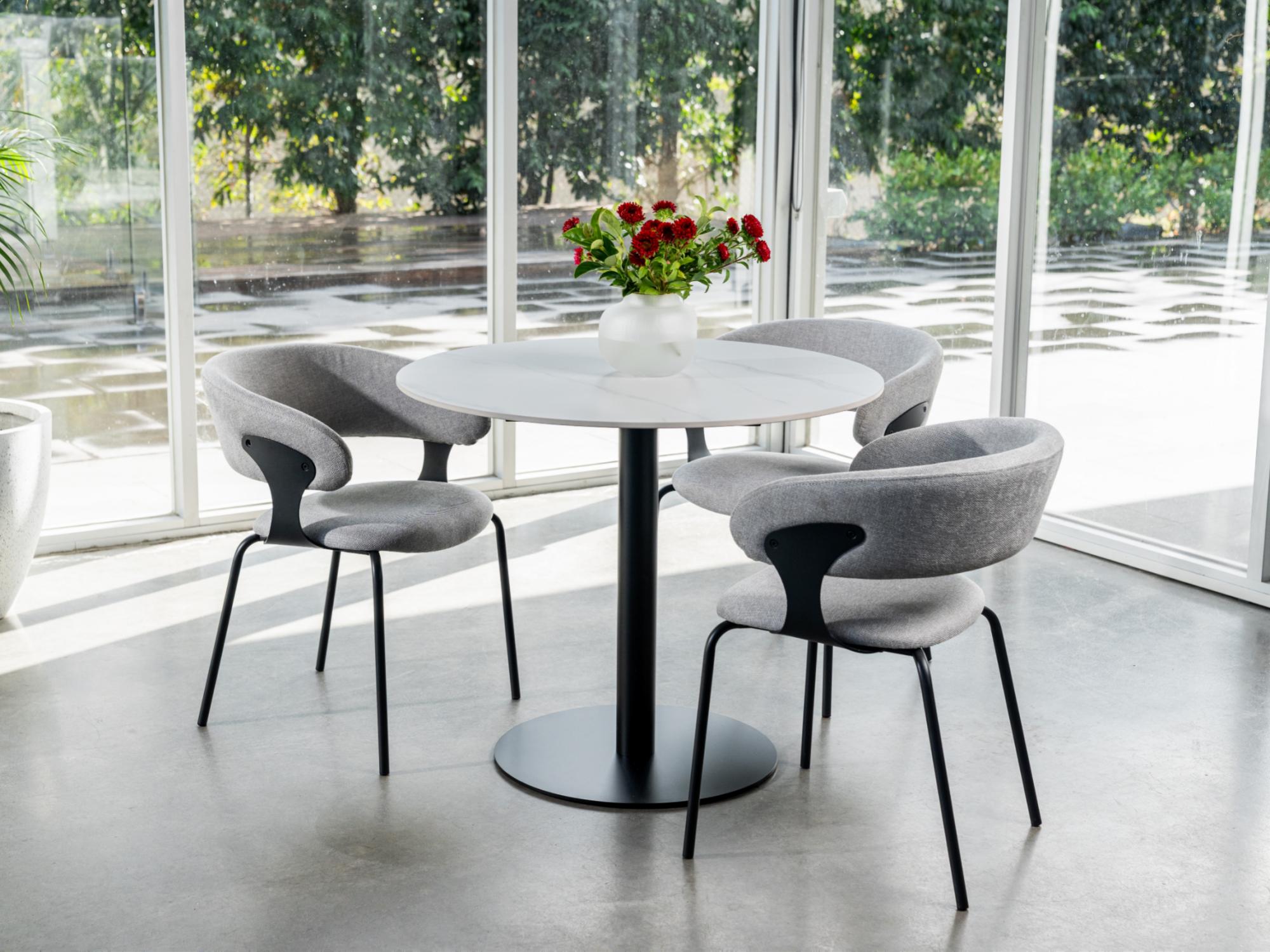 Strato Dining Table – White Sevella Marble Effect | Black Frame