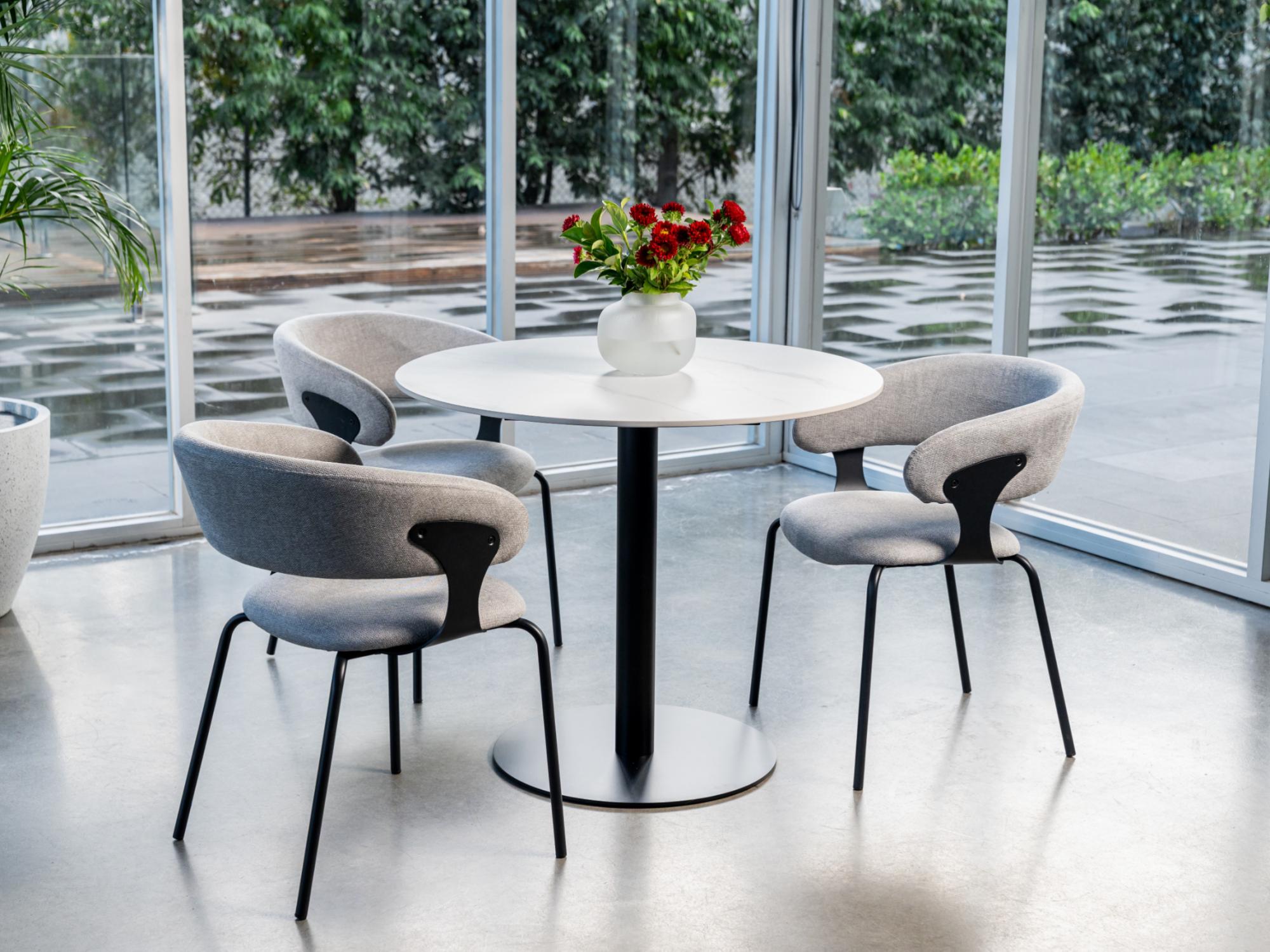 Strato Dining Table – White Sevella Marble Effect | Black Frame