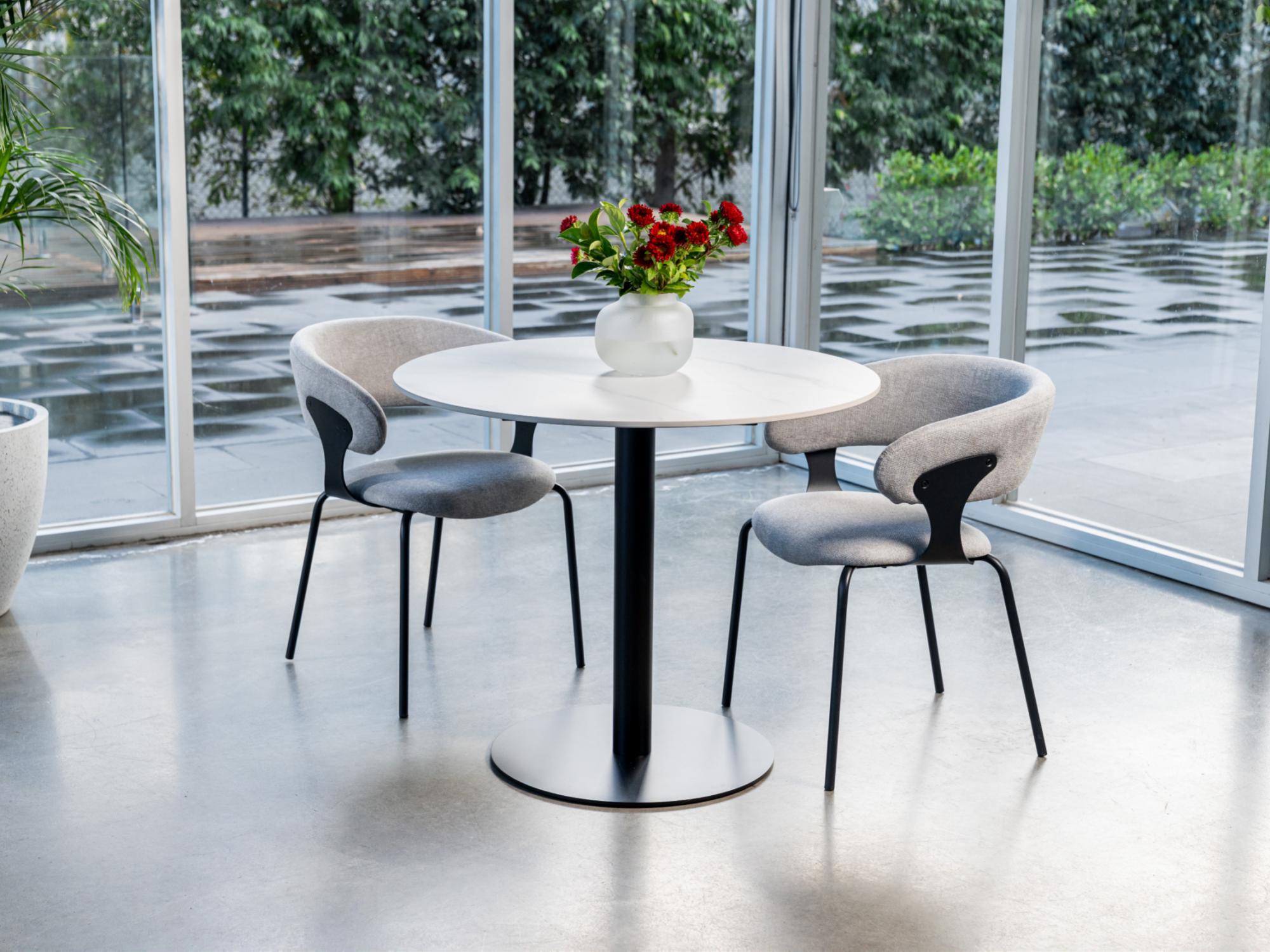 Strato Dining Table – White Sevella Marble Effect | Black Frame