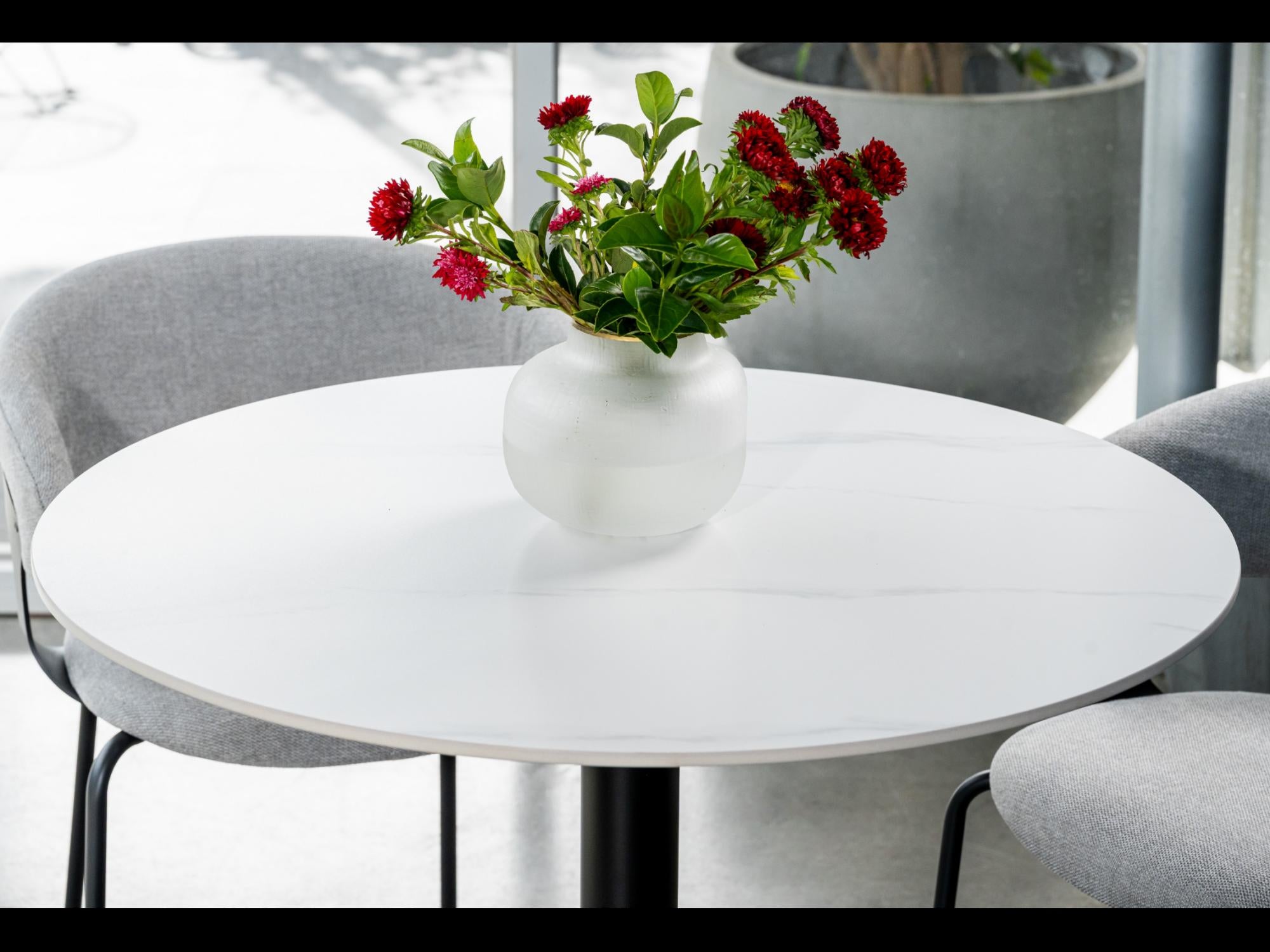 Strato Dining Table – White Sevella Marble Effect | Black Frame