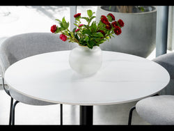 Strato Dining Table – White Sevella Marble Effect | Black Frame