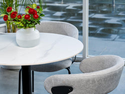 Strato Dining Table – White Sevella Marble Effect | Black Frame