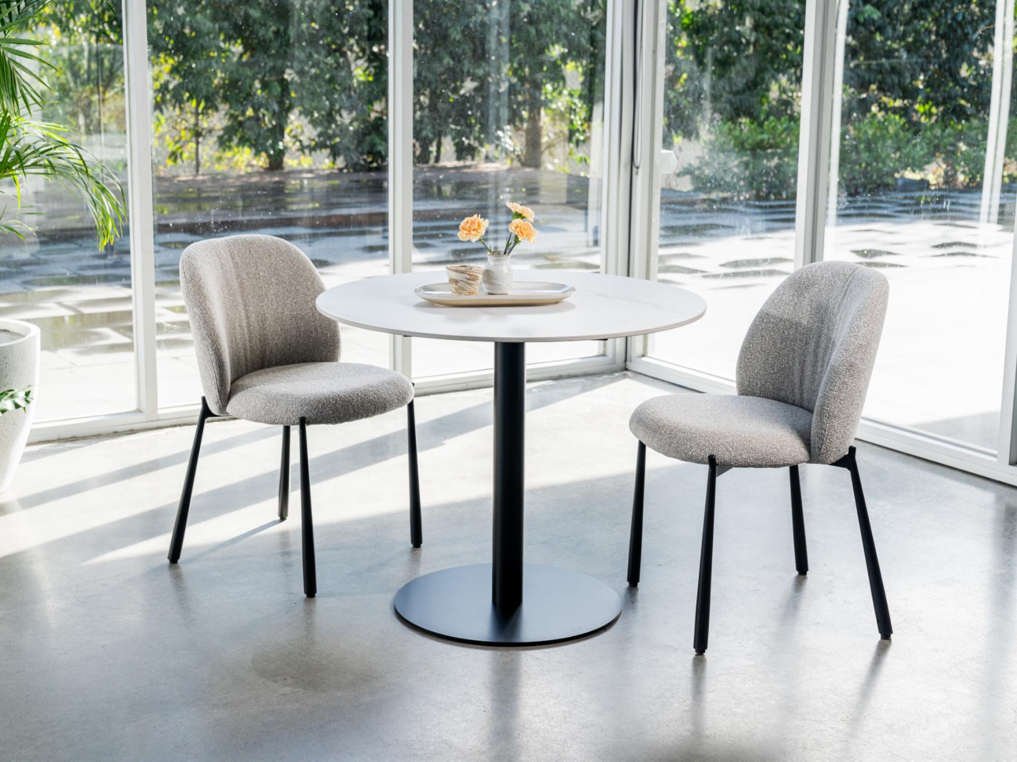 Strato Dining Table – White Sevella Marble Effect | Black Frame