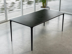 Magnate Dining Table – Grey Stone Ceramic | Black Frame