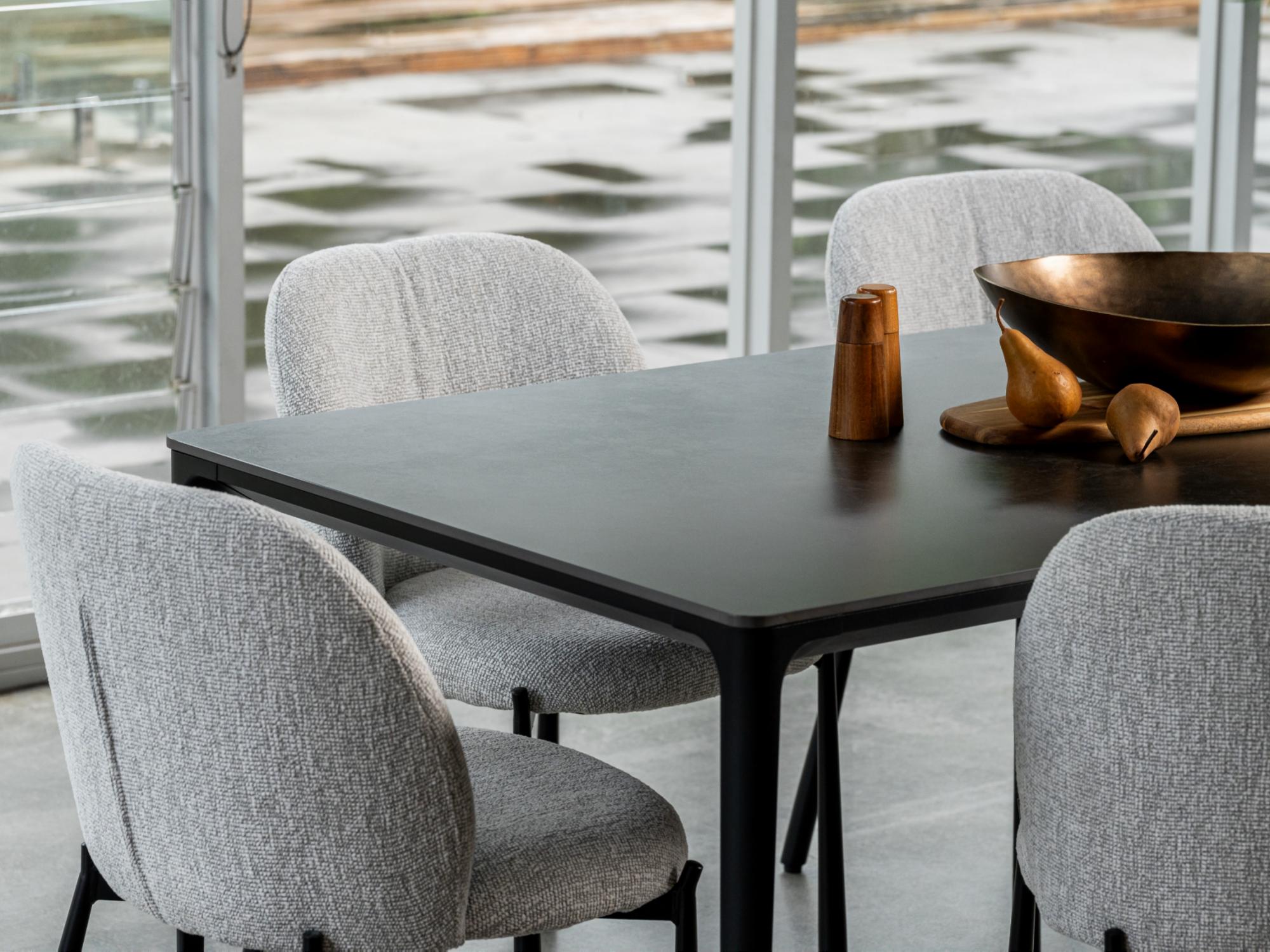 Magnate Dining Table – Grey Stone Ceramic | Black Frame