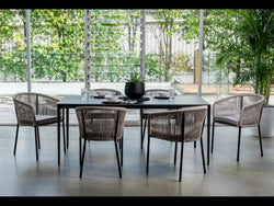Magnate Dining Table – Grey Stone Ceramic | Black Frame