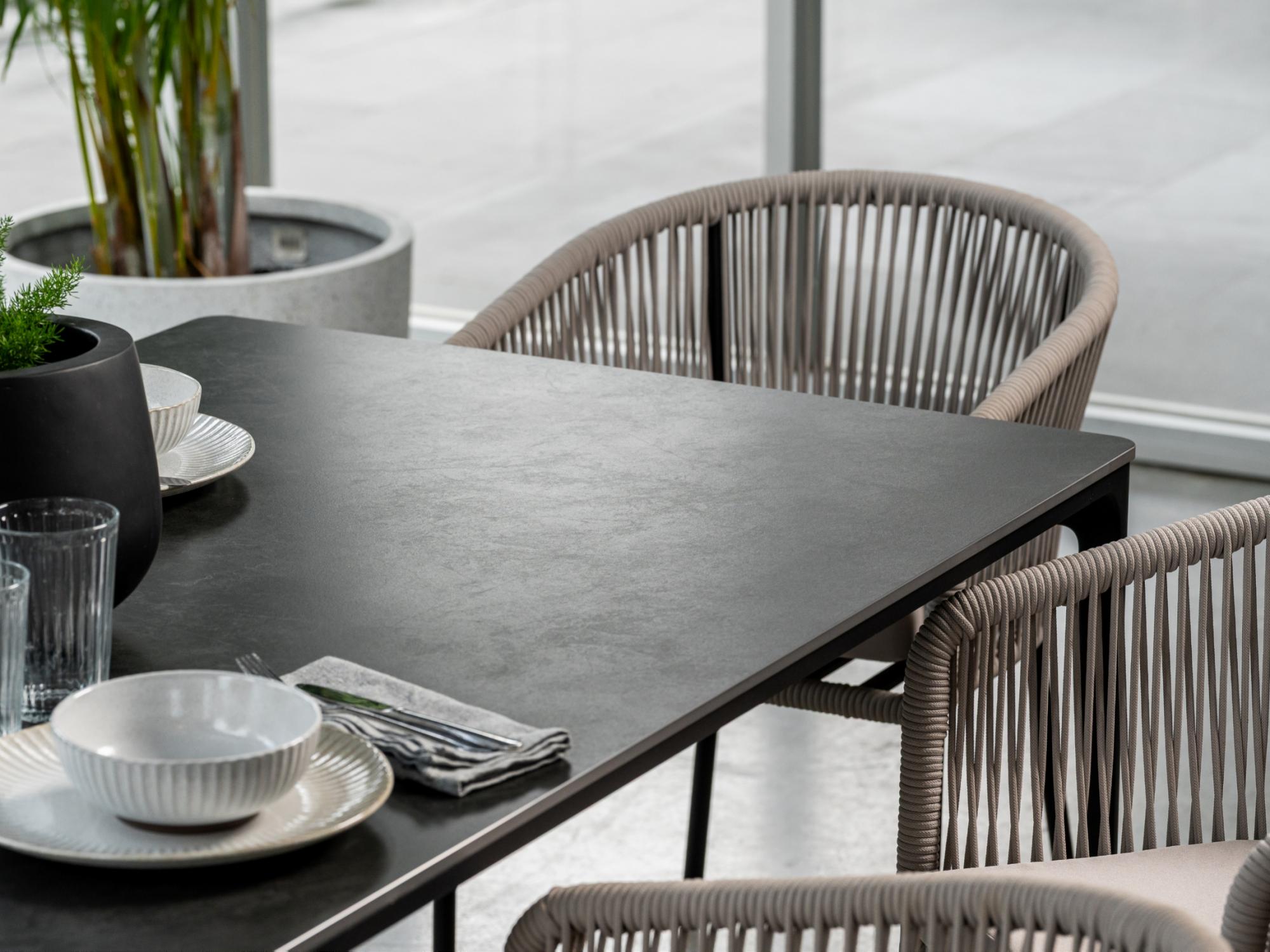 Magnate Dining Table – Grey Stone Ceramic | Black Frame