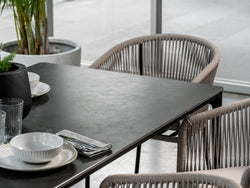 Magnate Dining Table – Grey Stone Ceramic | Black Frame
