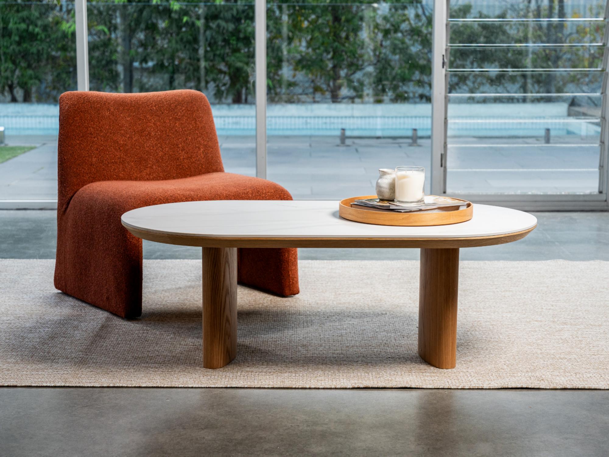 Lucerne Coffee Table – Natural & Ceramic | White Oak Veneer & Marble Effect Top