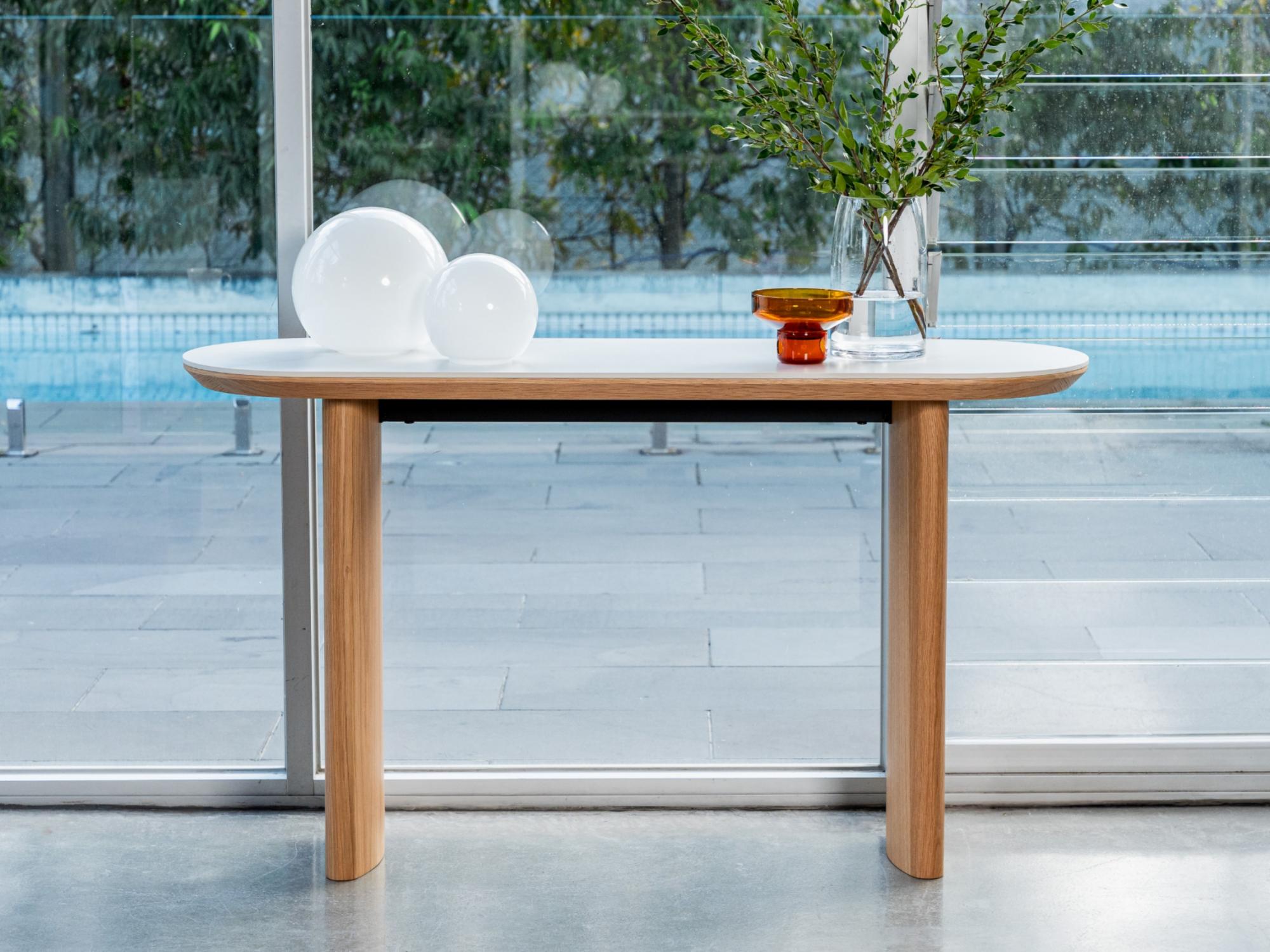 Lucerne Console Table – Natural & Ceramic | White Oak Veneer & Marble Effect Top