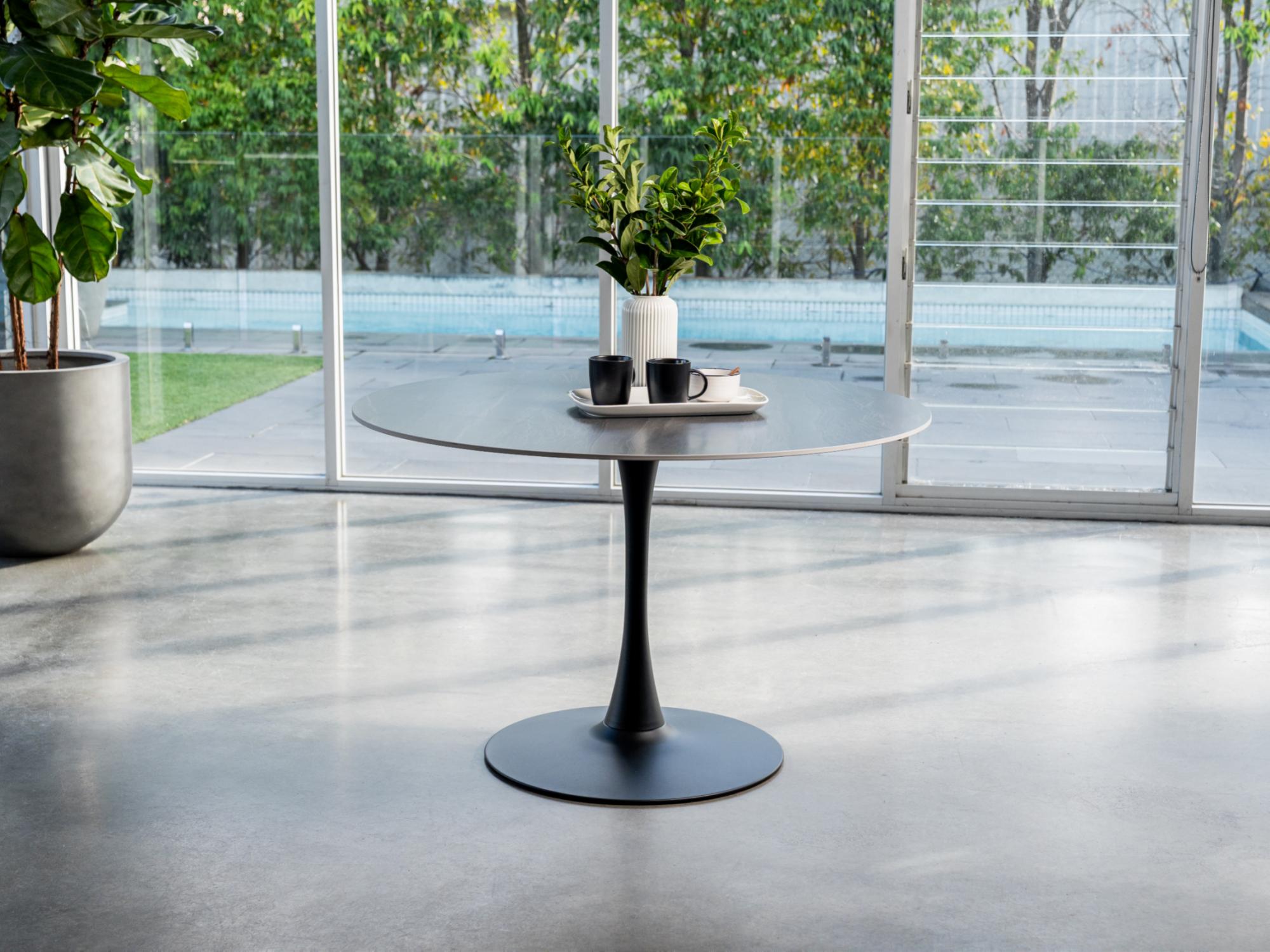 Scandi Large Dining Table – Black Sand Marble Effect | Black Frame