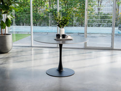 Scandi Large Dining Table – Black Sand Marble Effect | Black Frame