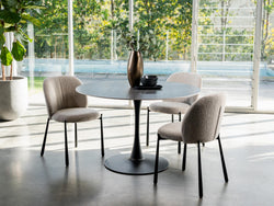 Scandi Large Dining Table – Black Sand Marble Effect | Black Frame
