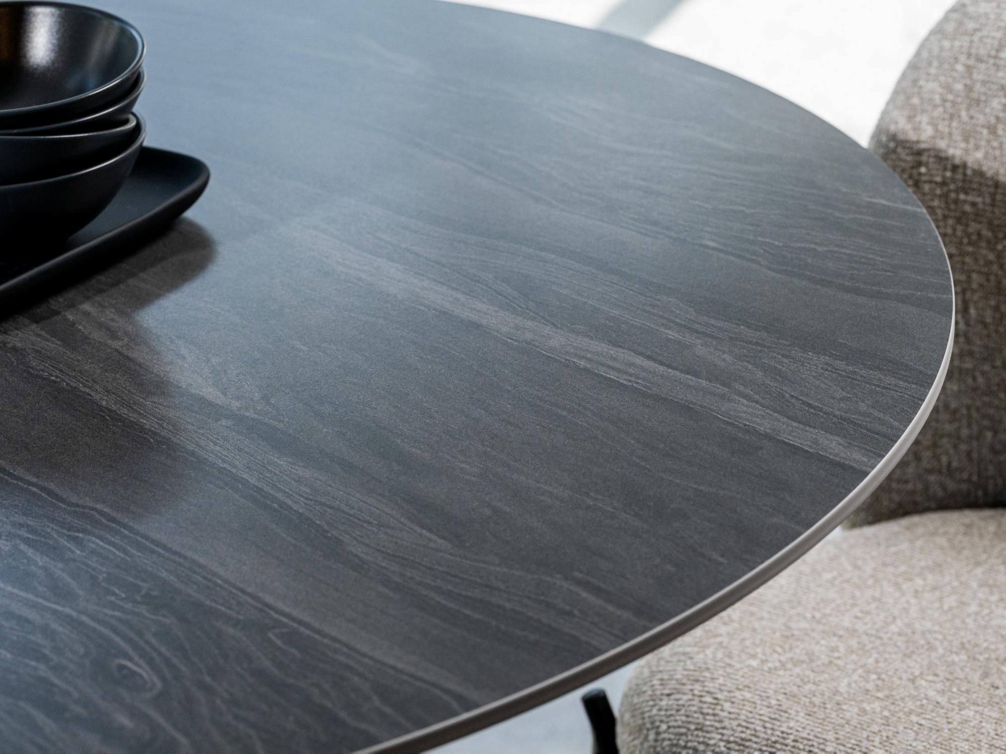 Scandi Large Dining Table – Black Sand Marble Effect | Black Frame