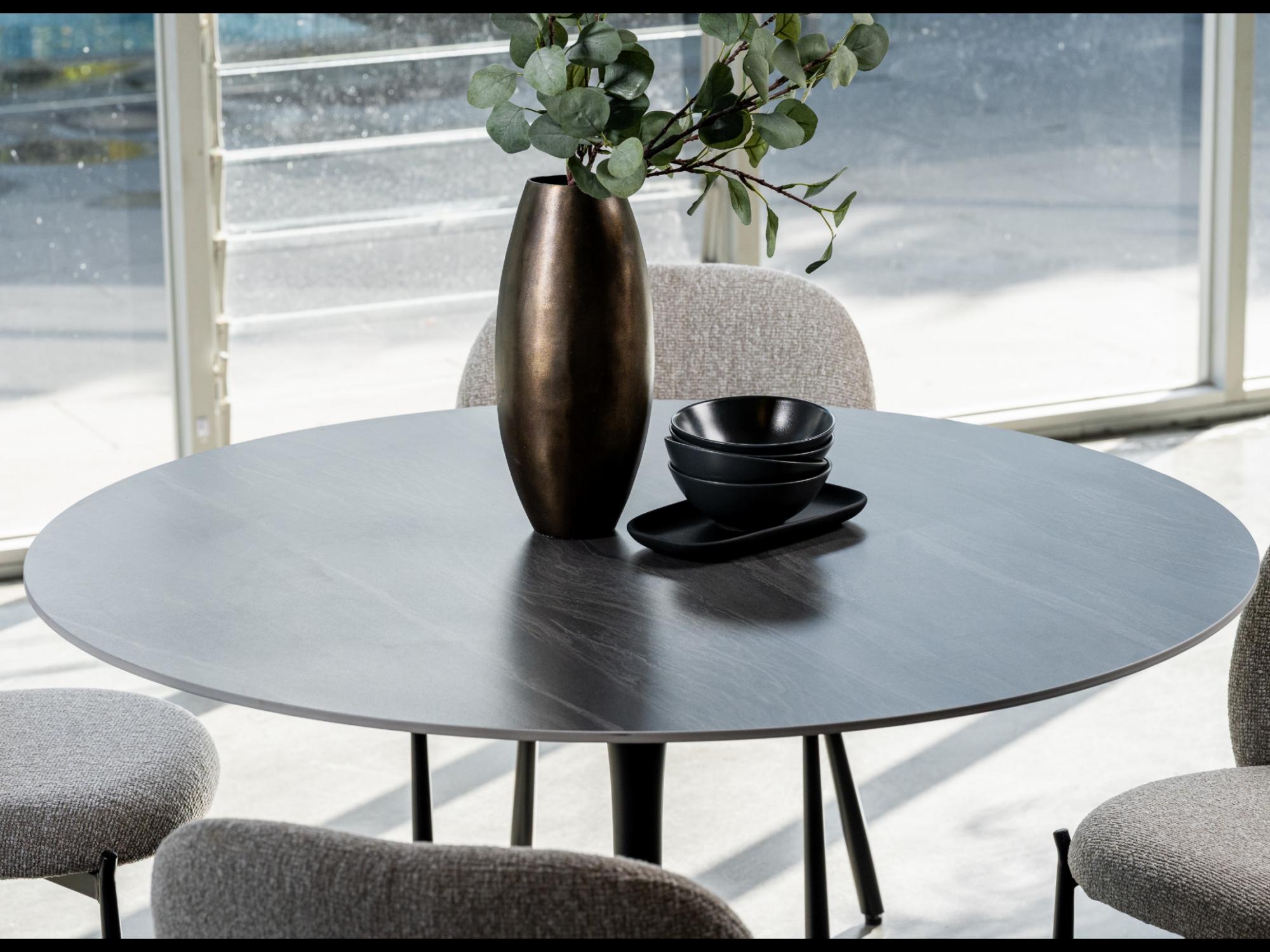 Scandi Large Dining Table – Black Sand Marble Effect | Black Frame