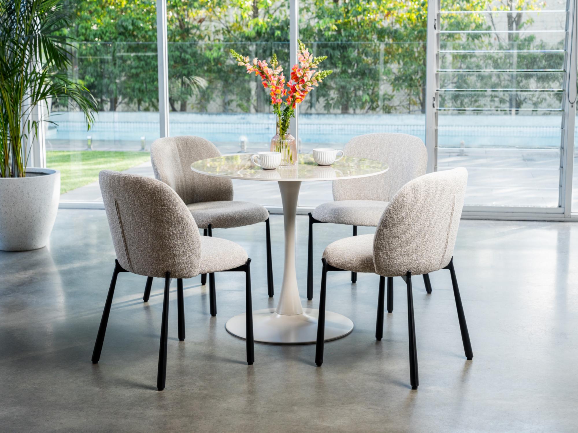 Scandi Medium Dining Table – Rocky Marble Effect | Cappuccino Frame