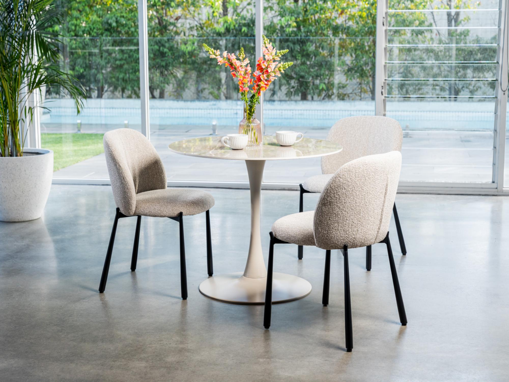 Scandi Medium Dining Table – Rocky Marble Effect | Cappuccino Frame