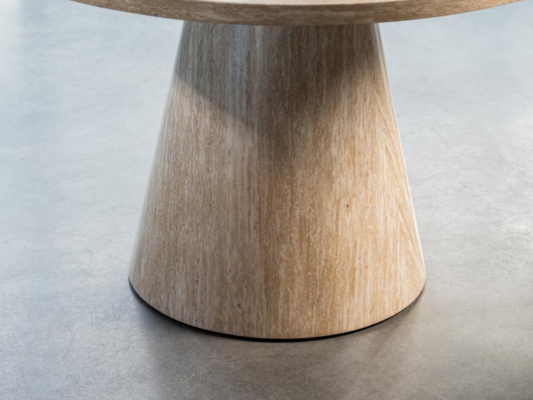 Tessa Round Dining Table – French Fawn Travertine Effect | Matching Base
