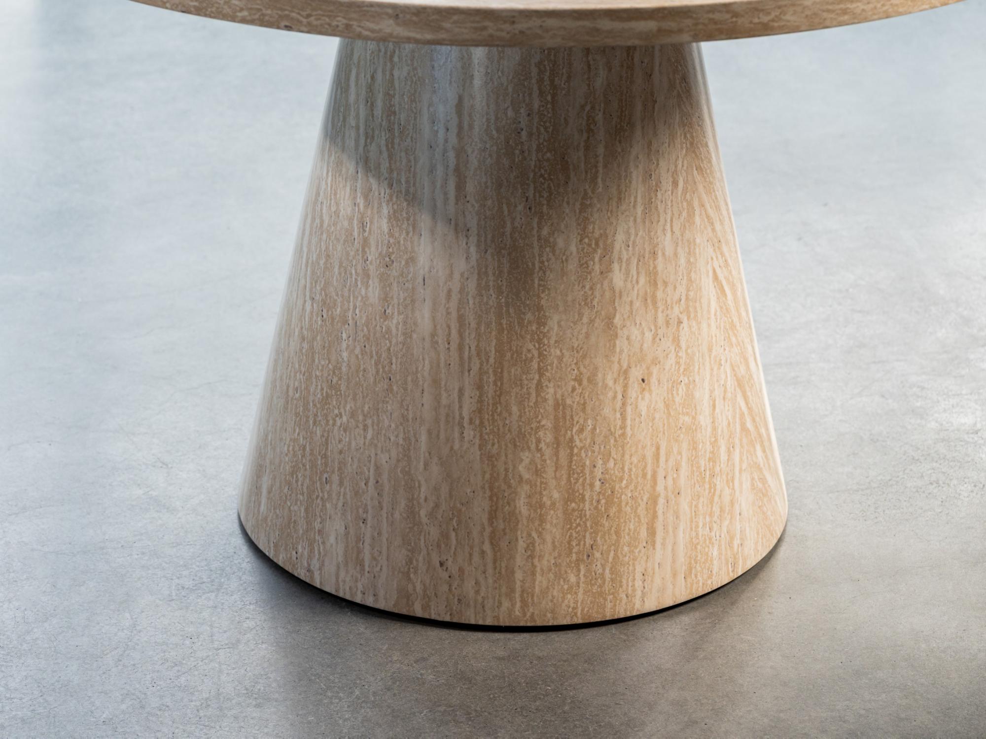 Tessa Round Dining Table – French Fawn Travertine Effect | Matching Base