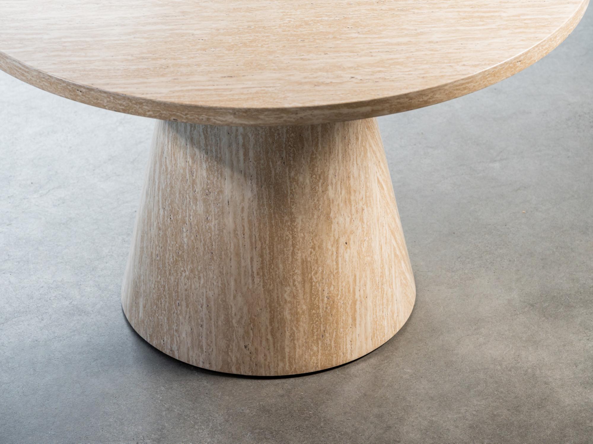 Tessa Round Dining Table – French Fawn Travertine Effect | Matching Base
