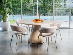 Tessa Round Dining Table – French Fawn Travertine Effect | Matching Base
