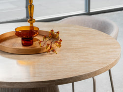Tessa Round Dining Table – French Fawn Travertine Effect | Matching Base