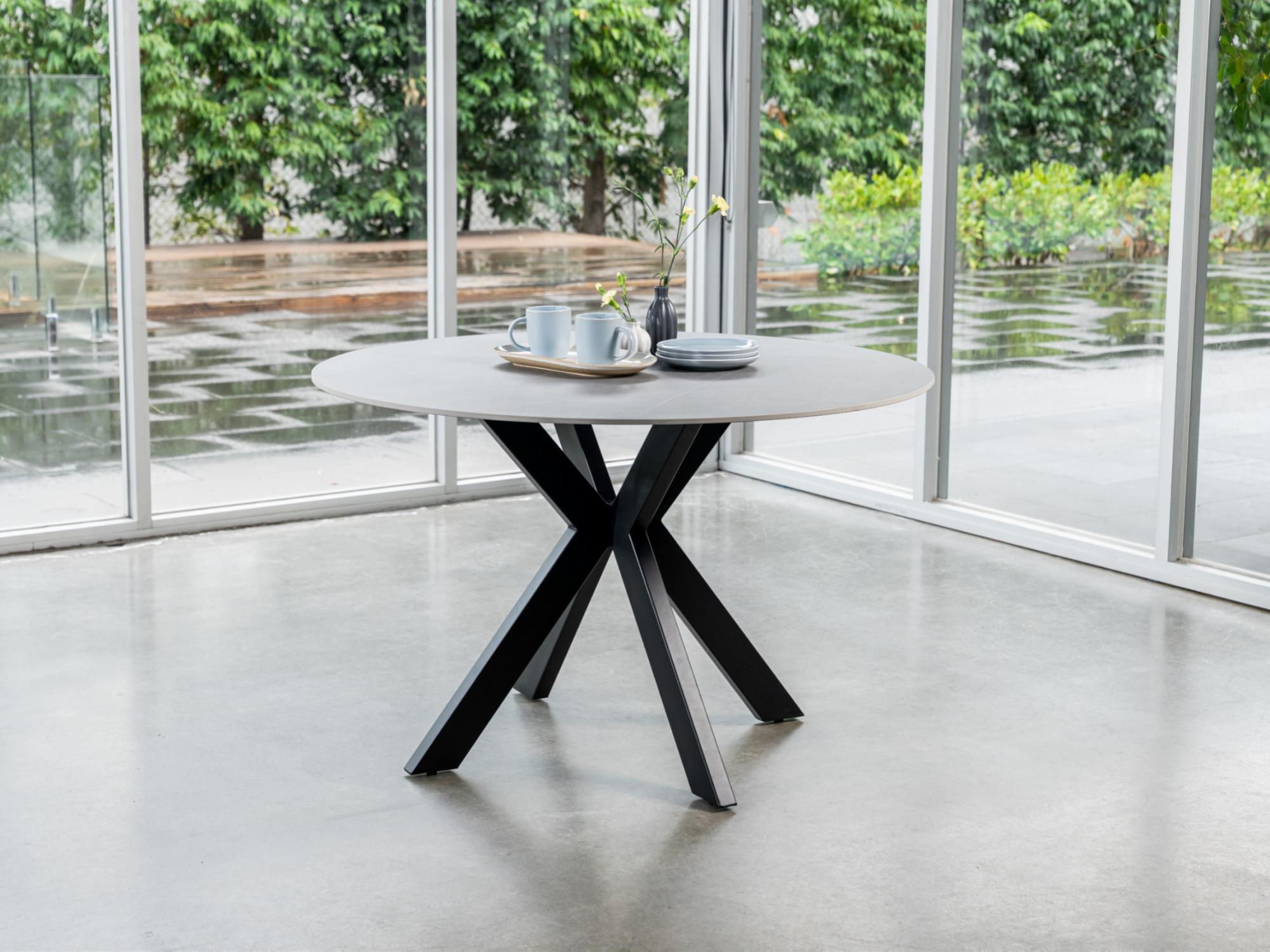 Venice Round Dining Table – Bulgarian Grey Marble Effect | Black Frame