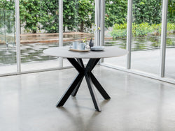 Venice Round Dining Table – Bulgarian Grey Marble Effect | Black Frame