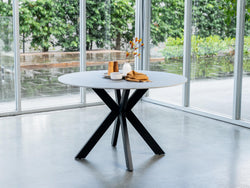 Venice Round Dining Table – Bulgarian Grey Marble Effect | Black Frame