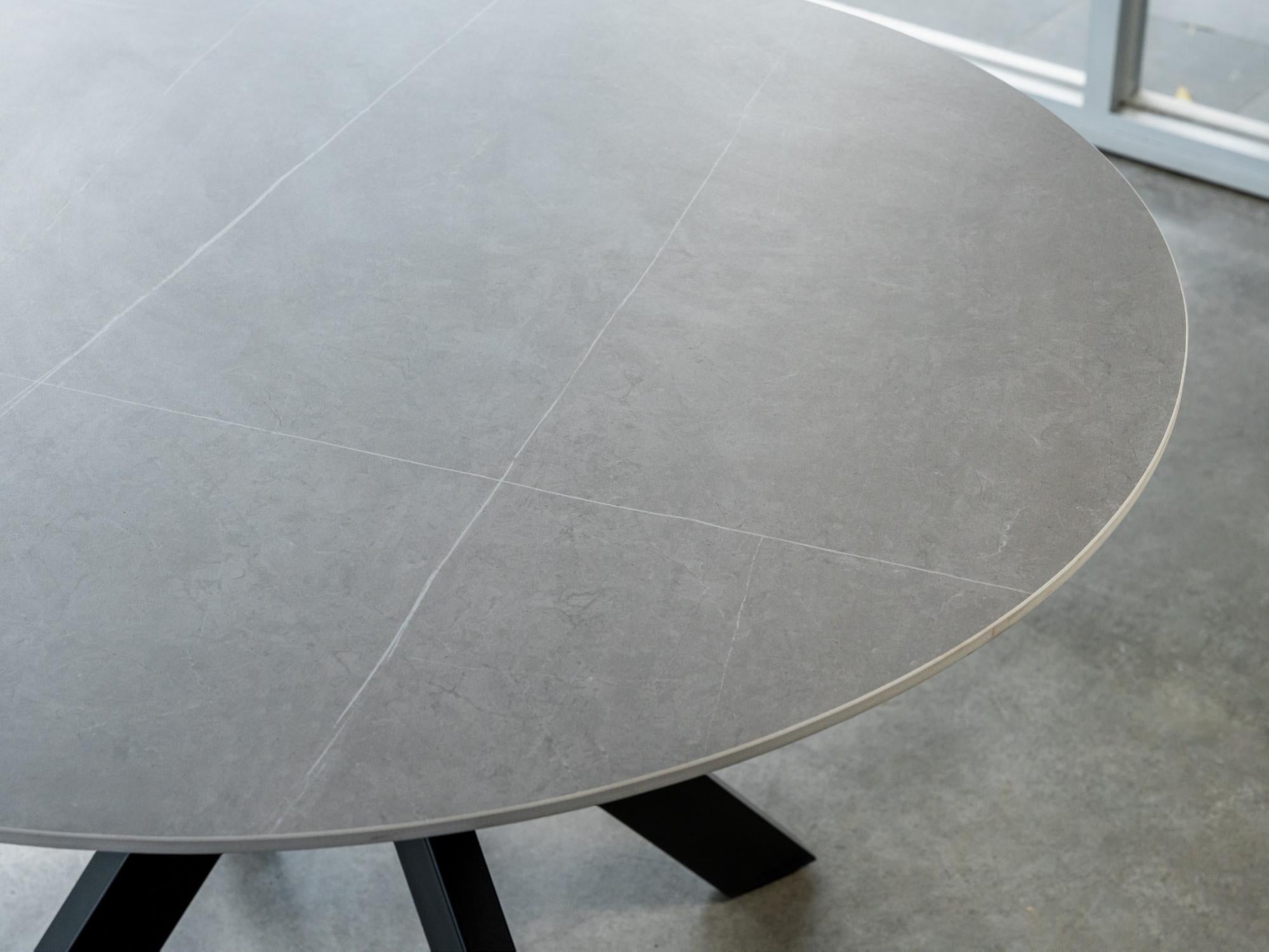 Venice Round Dining Table – Bulgarian Grey Marble Effect | Black Frame