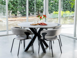 Venice Round Dining Table – Bulgarian Grey Marble Effect | Black Frame