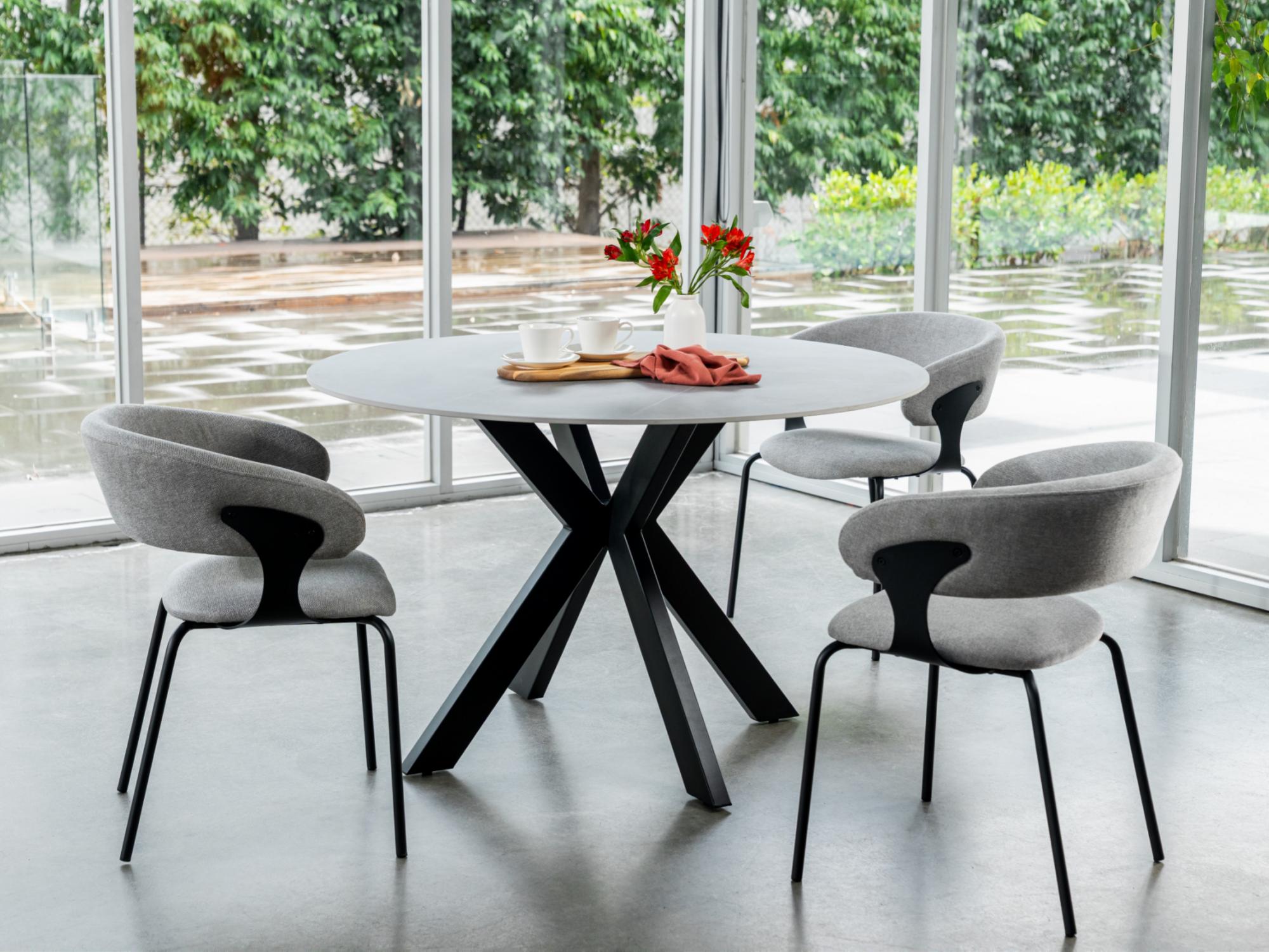 Venice Round Dining Table – Bulgarian Grey Marble Effect | Black Frame