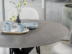 Venice Round Dining Table – Bulgarian Grey Marble Effect | Black Frame