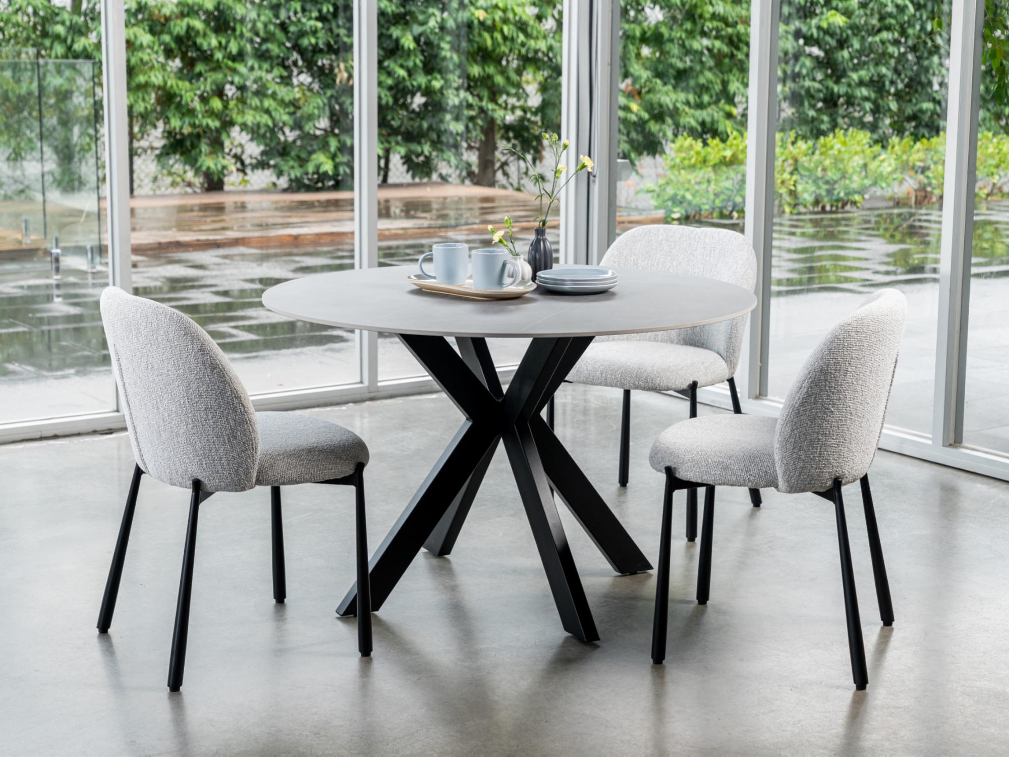 Venice Round Dining Table – Bulgarian Grey Marble Effect | Black Frame