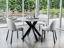 Venice Round Dining Table – Bulgarian Grey Marble Effect | Black Frame