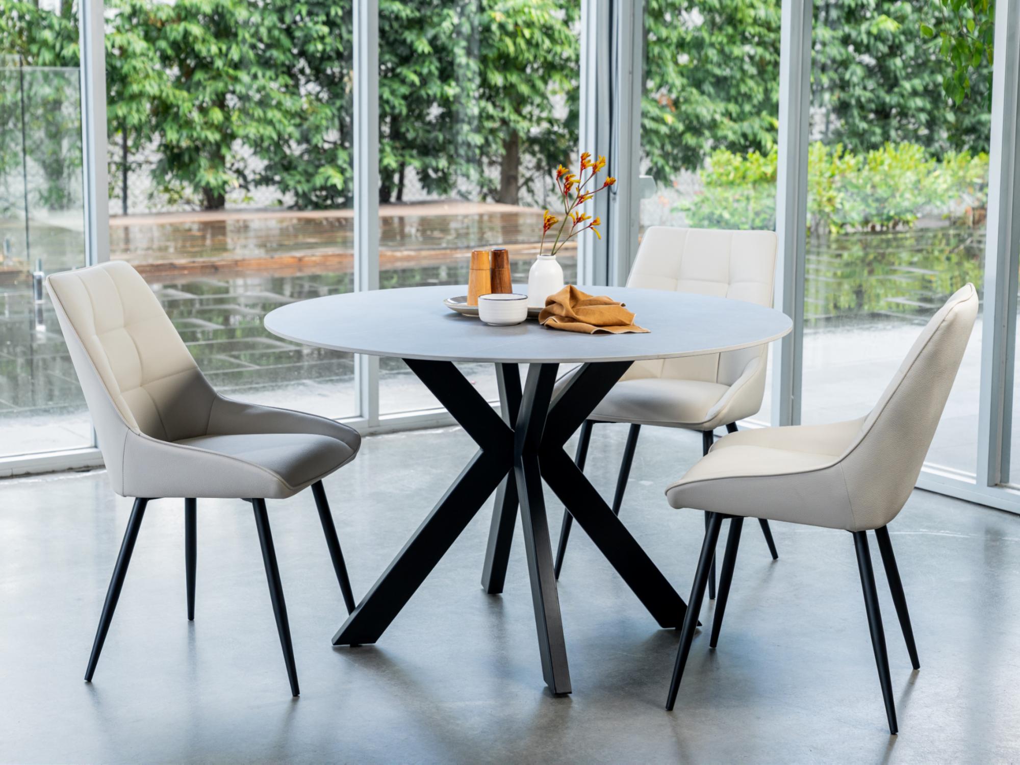 Venice Round Dining Table – Bulgarian Grey Marble Effect | Black Frame