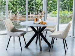 Venice Round Dining Table – Bulgarian Grey Marble Effect | Black Frame