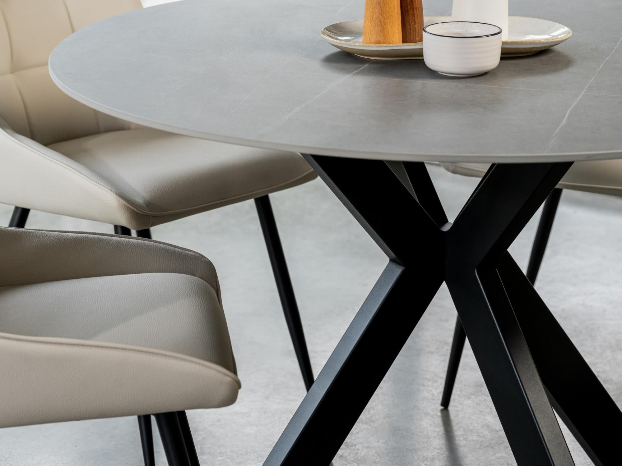 Venice Round Dining Table – Bulgarian Grey Marble Effect | Black Frame