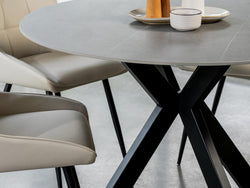 Venice Round Dining Table – Bulgarian Grey Marble Effect | Black Frame