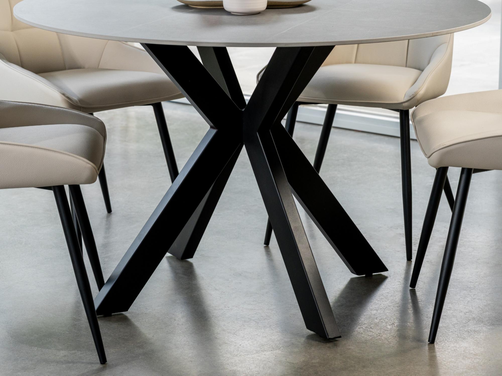 Venice Round Dining Table – Bulgarian Grey Marble Effect | Black Frame