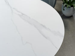 Venice Round Dining Table – Snow White Marble Effect | Black Frame