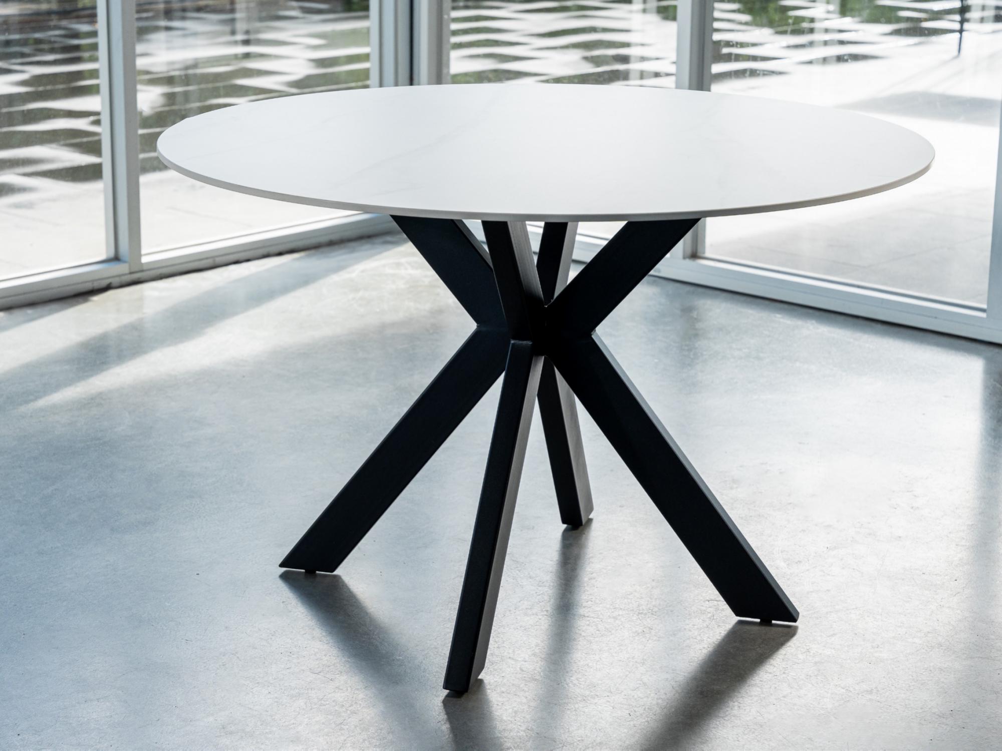 Venice Round Dining Table – Snow White Marble Effect | Black Frame