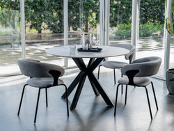 Venice Round Dining Table – Snow White Marble Effect | Black Frame
