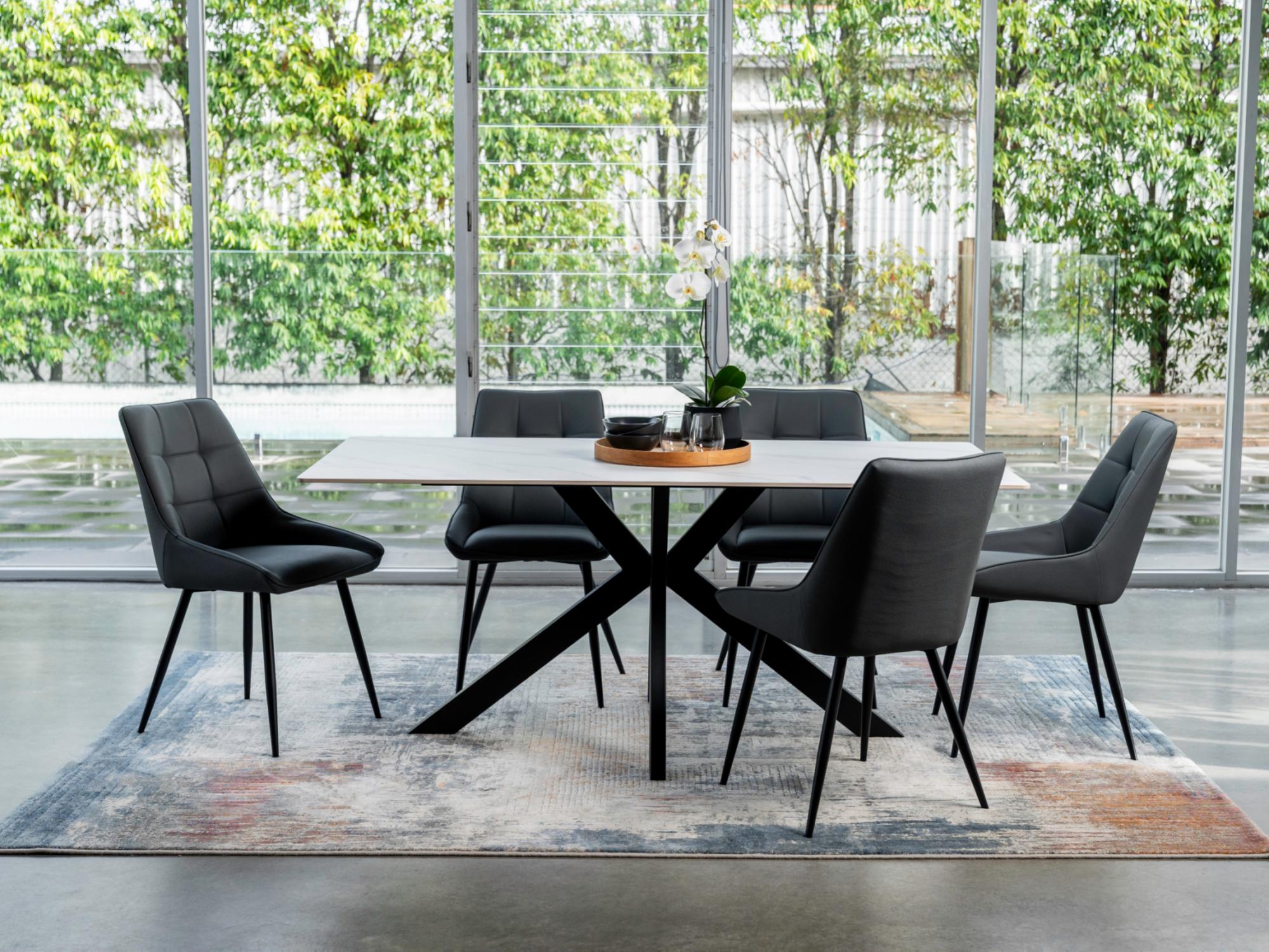 Ruben Dining Chair – Charcoal | Eco Leather & Black Frame (Set of 2)