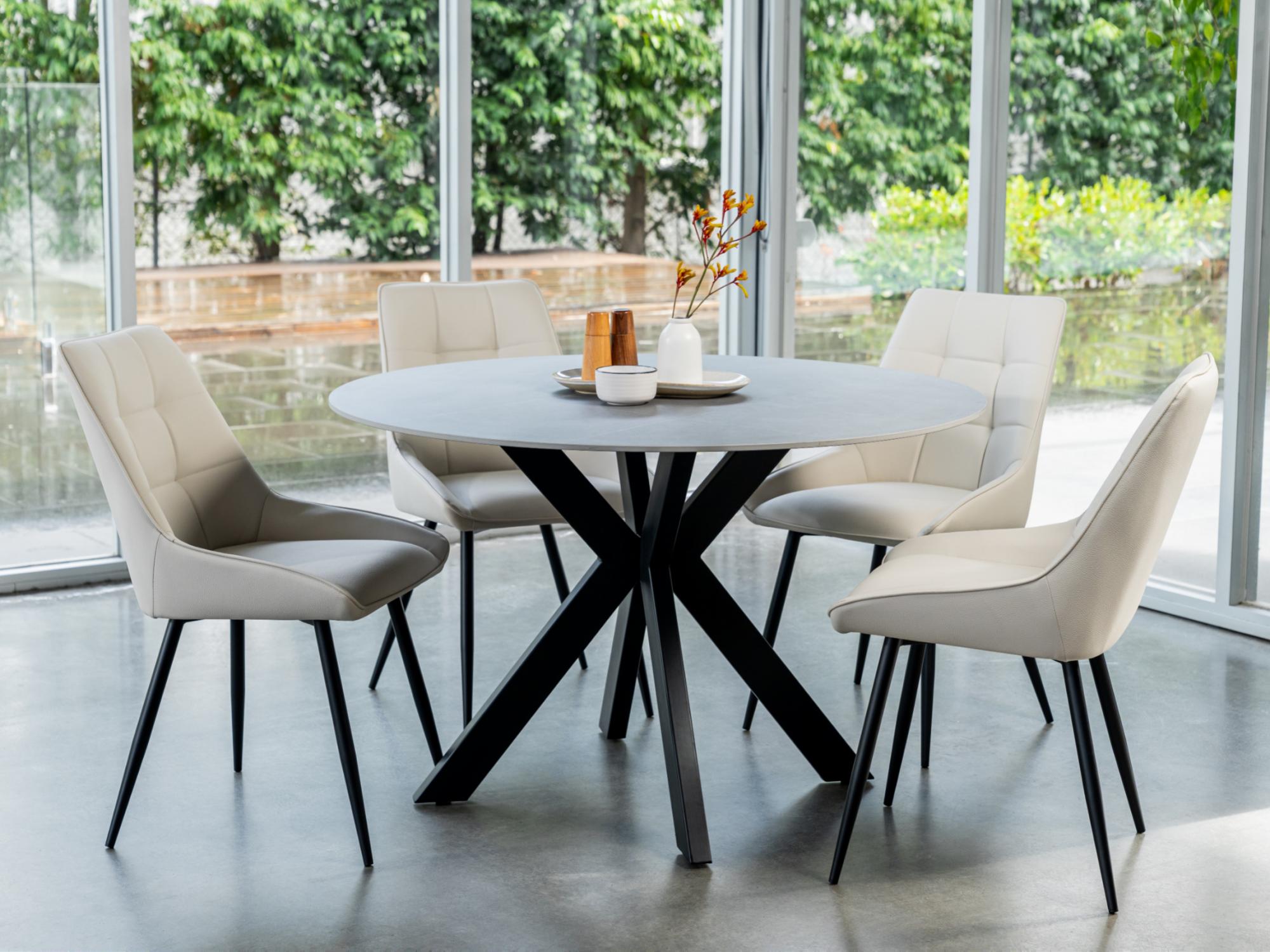 Ruben Dining Chair – Ivory | Eco Leather & Black Frame (Set of 4)