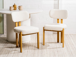 Cancun Dining Chair – Beige | Textured Fabric & Wood-Effect Frame (Set of 2)