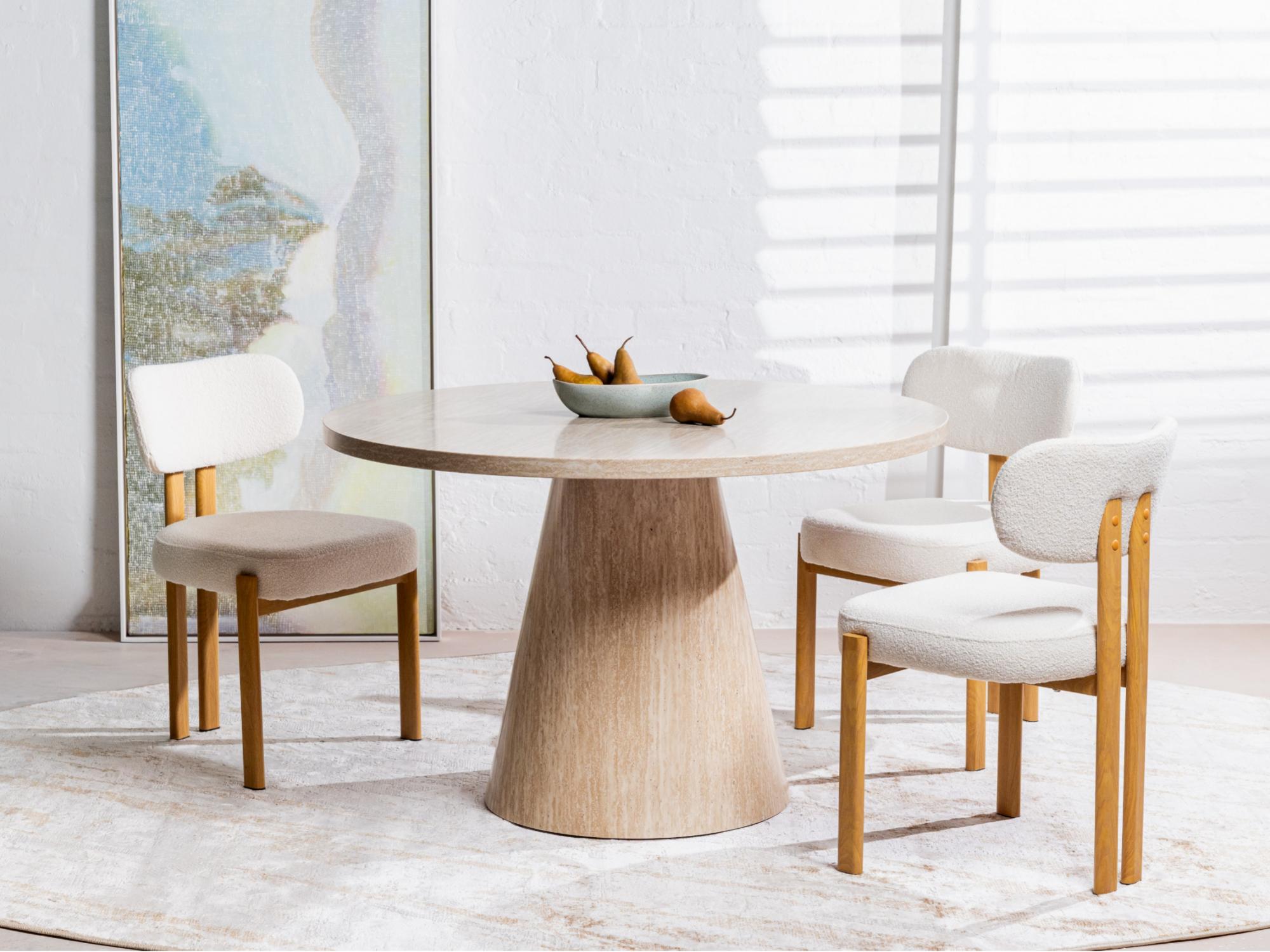 Cancun Dining Chair – Beige | Textured Fabric & Wood-Effect Frame (Set of 2)