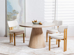 Cancun Dining Chair – Beige | Textured Fabric & Wood-Effect Frame (Set of 2)