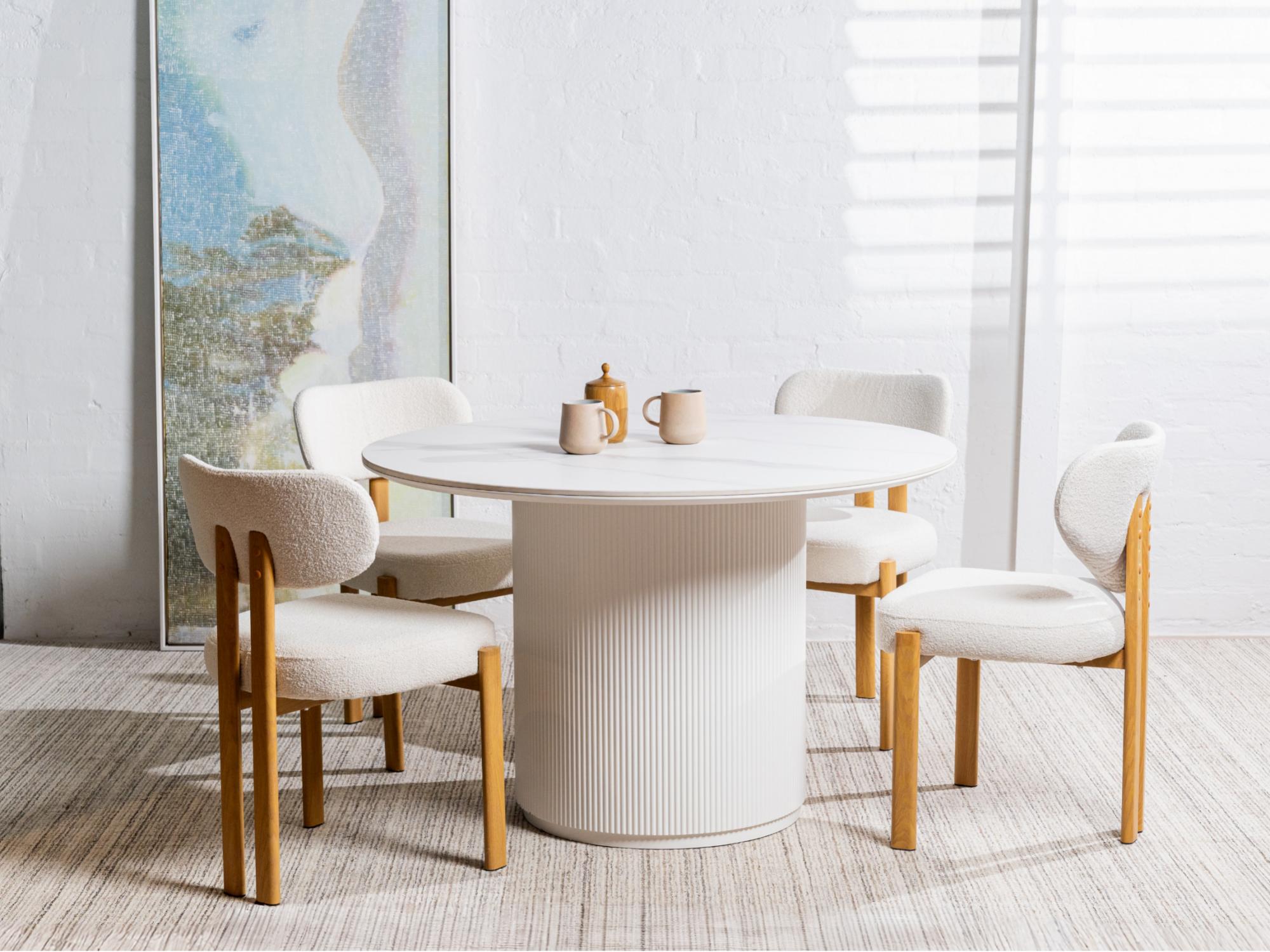 Cancun Dining Chair – Beige | Textured Fabric & Wood-Effect Frame (Set of 2)